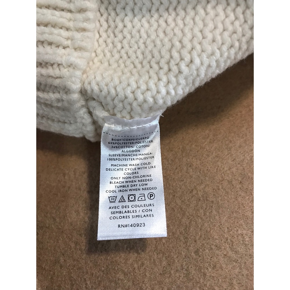 Loft Womens Ivory Cable Knit Popcorn Sleeve Zip Front Cardigan Sweater Large NWT - Picture 6 of 8